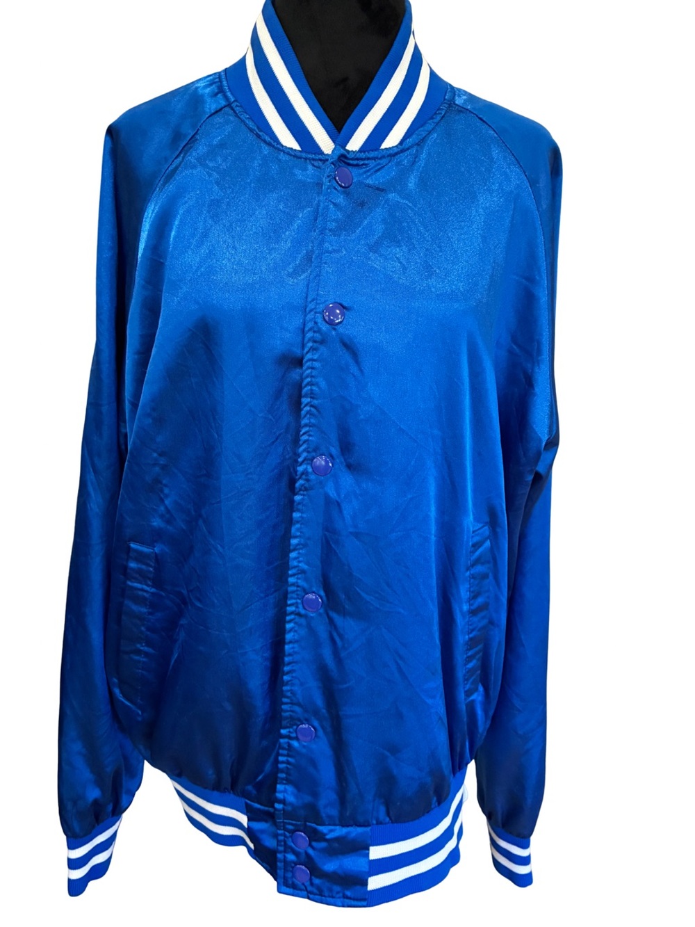 Vintage Trimark Blue Satin Varsity Bomber Jacket Size L 90s